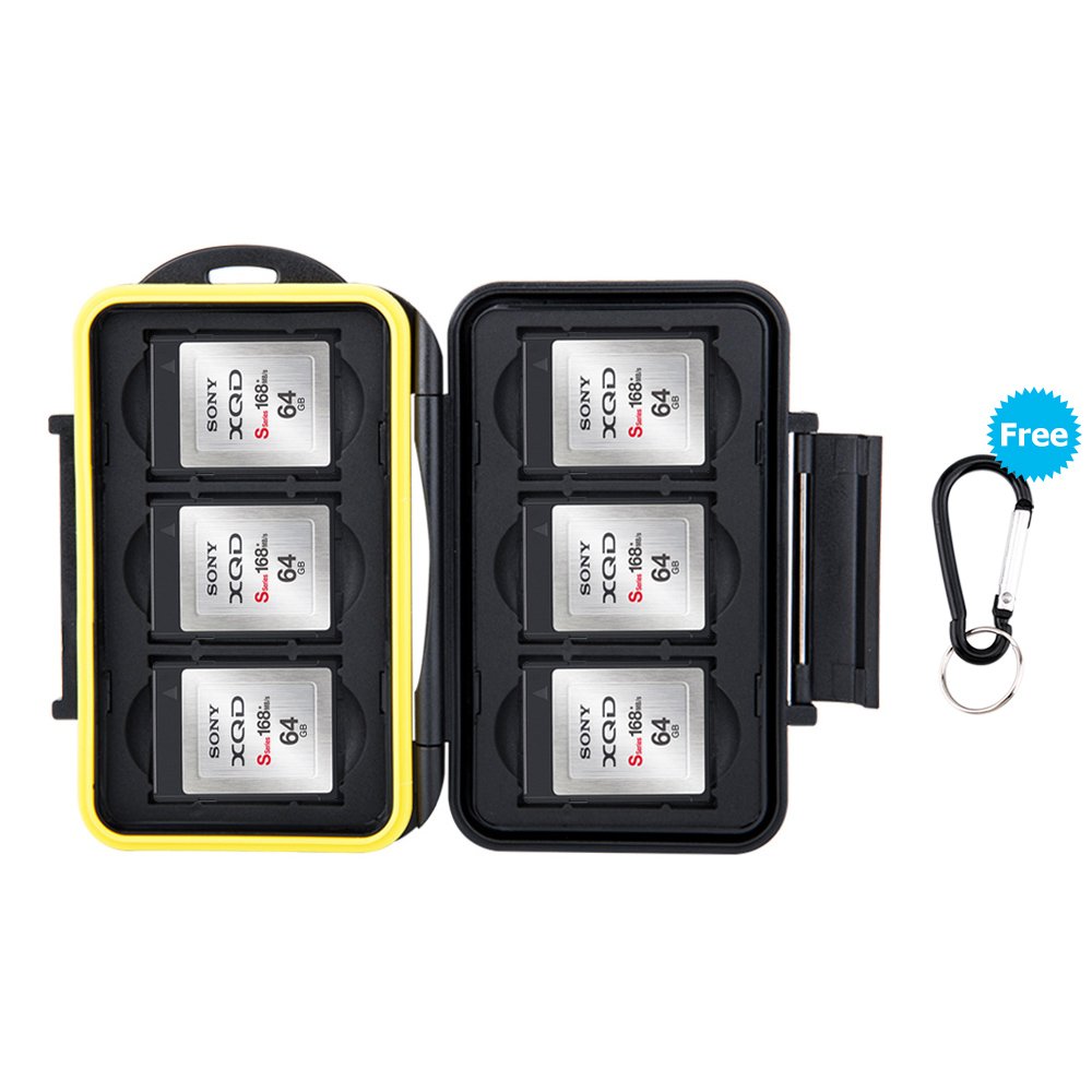 JJC Memory Card Case Water-resistance Carrying Holder Storage 6 PCS XQD CFexpress B Cards Protector Box with Carabiner