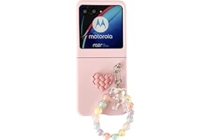 AULZAJU for Motorala Razr 2024 Case for Women Girls with Bead Strap,Moto Razr 2024 Phone Case Cute Bling Heart Design,Forsted PC Back Soft Silicone Bumper Girly Cover with Bear Phone Charm Pink