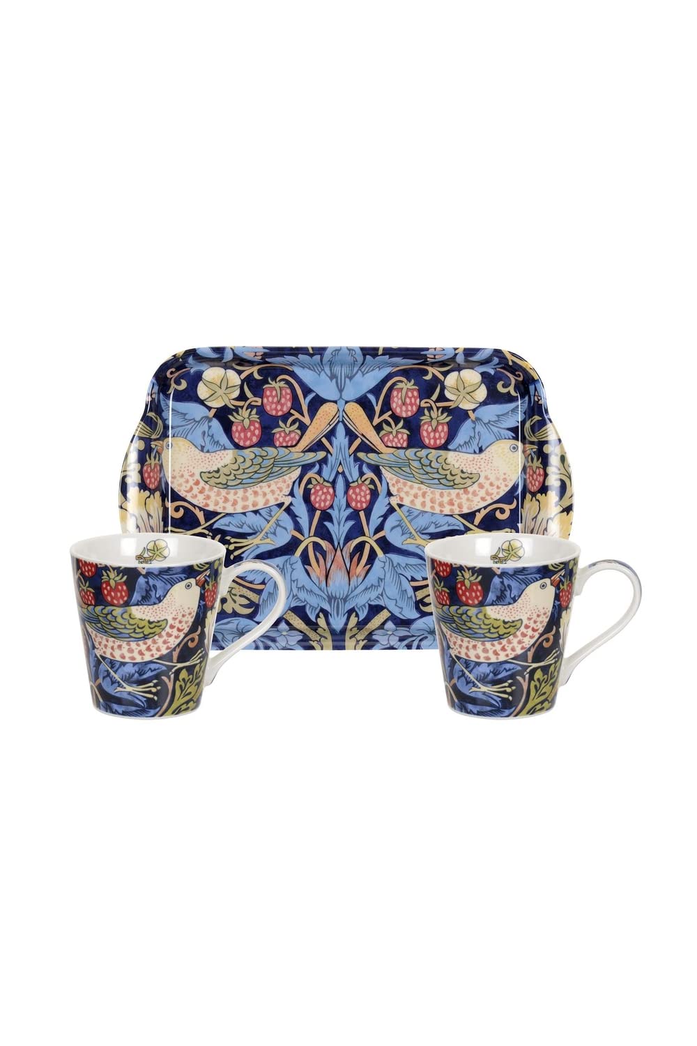 Portmeirion Pimpernel Morris & Co Strawberry Thief Mug and Tray Set, Blue