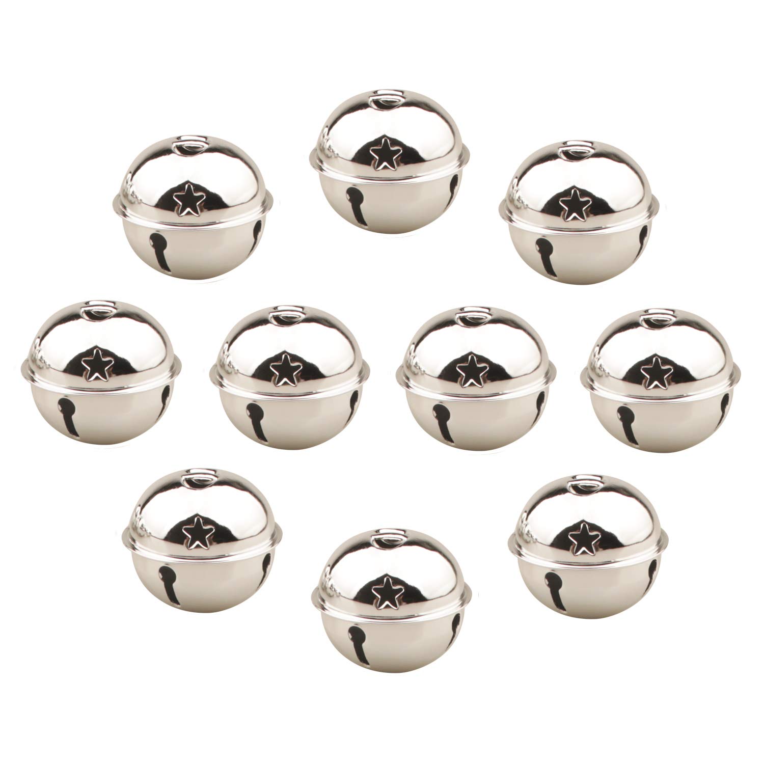 HUASUN Christmas Bells 10Pcs 5cm Jingle Bells Colorful Craft Bells Five-point Star Big Christmas Bells for Christmas Party Christmas Tree Decoration DIY Wreath Holiday Decorations (Silver)