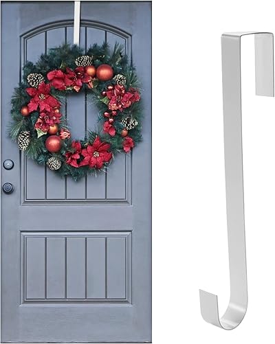 Jsdoin Metal Wreath Hanger 12.5" White Over Door Hook for Christmas Wedding