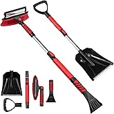 Car Snow Brush Ice Scraper with Squeegee Extendable Snow Shovel Remover Kit 4 in 1 Emergency Snow Removal Shovel Foam Grip an
