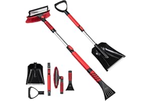 Car Snow Brush Ice Scraper with Squeegee Extendable Snow Shovel Remover Kit 4 in 1 Emergency Snow Removal Shovel Foam Grip an