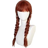 QHQ-SHININGLIFI Fawn Brown Braids Wig with Bangs, for Women Costume Accessory, Perfect for Cosplay & Halloween Party Dress Up, Includes Hair Net