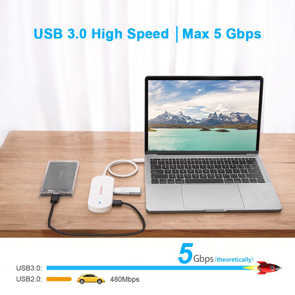 ELUTENG USB C Hub, USB C Adapter with 3 USB 3.0 Port, 1 Type C PD Charge USB Port Expander Slim 5Gbps Thunderbolt Hubs Compatible for Laptop/Tablet/U Disk