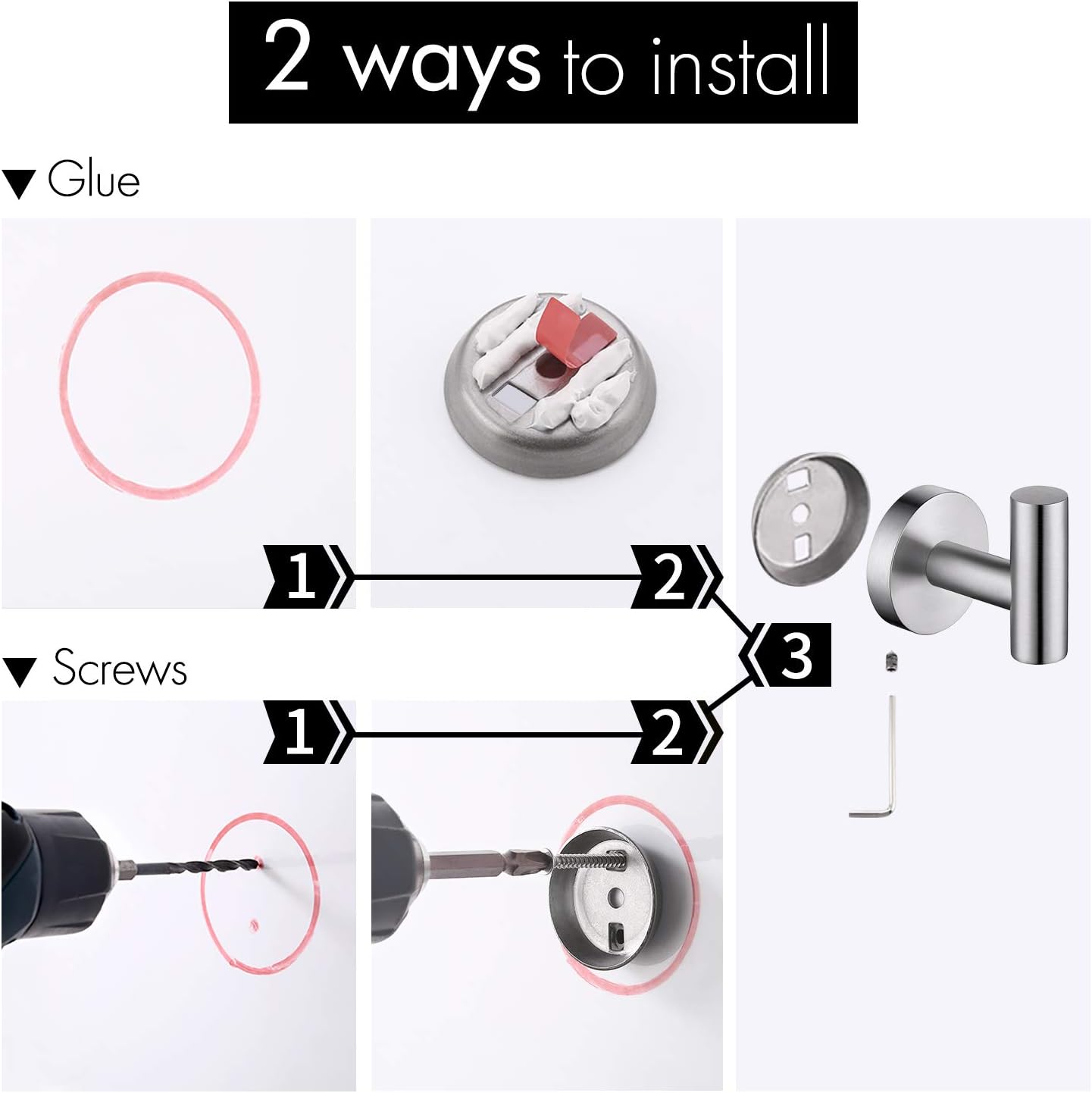 KES Bathroom Wall Towel Hooks No Drill Heavy Duty Robe Hook Holder SUS304 Stainless Steel Brushed 2 Pack, A2164DG-2-P2 - - 