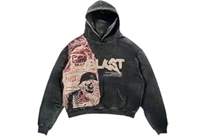 Obenie Retro Y2K Hoodie Gothic Casual Alphabet Blast Print Pattern Skull Fashion Hoodie Men Harajuku Men Clothing