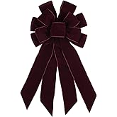 NUVCELKA Large Red Velvet Christmas Bow 11.42"x20.87" - Premium Flocked Holiday Wreath Decoration for Indoor Outdoor Tree Topper Door Garland Festive Decor Gift