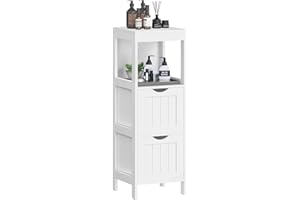 VASAGLE Bathroom Floor Cabinet, Bathroom Storage Organizer Rack Stand, Multifunctional Corner Unit, 2 Drawers, 89 cm in Heigh