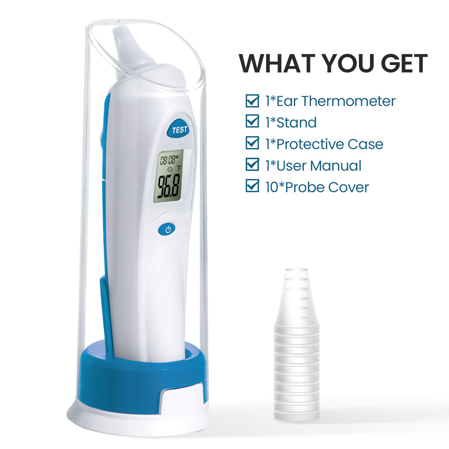 Ear Thermometer for Fever with Probe Covers and Stand, Medical Ear Infrared Thermometer for Baby, Kids and Adult - 1s Instant Accurate Reading: Industrial & Scientific