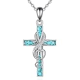 ONEFINITY Cross Necklace Sterling Silver Turquoise/Opal Cross Pendant Necklace Religious Jewelry Gifts
