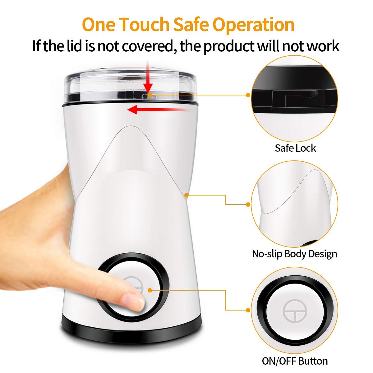 morpilot Electric Coffee Grinder,Spice Grinder,70g Capacity 150w with Stainless Steel Blade BPA Free,Fast Grinding for Coffee Bean, Spices, Nut and Herb