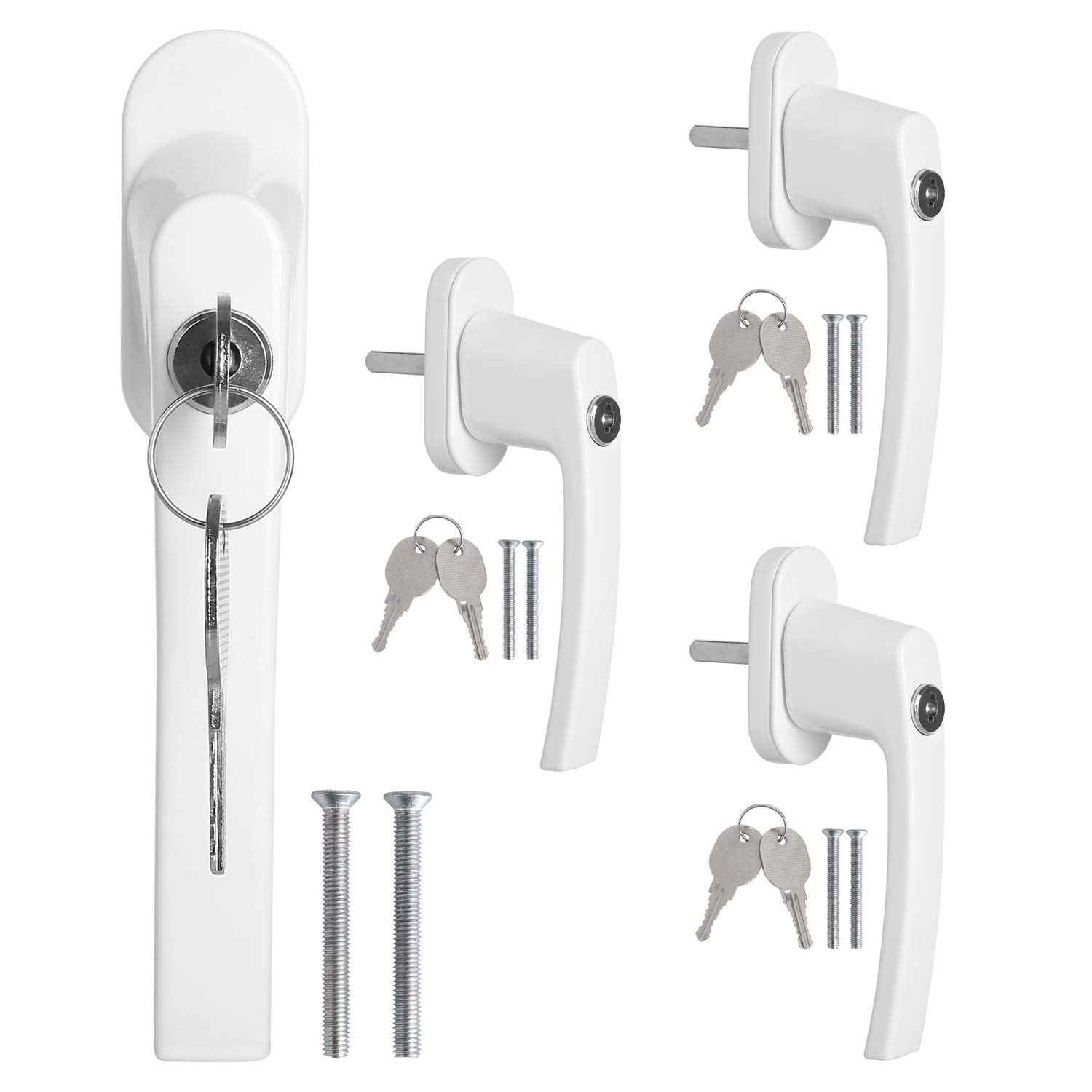 FIXKIT 4 Pcs UPVC Universal Inline Lockable Window Handle Double Glazing Replacement Window Handle Lockable and Childproof White