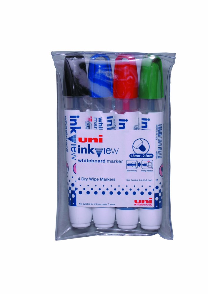 uni-ball Inkview PWB-202 Whiteboard Markers - Assorted Colours, Pack of 4
