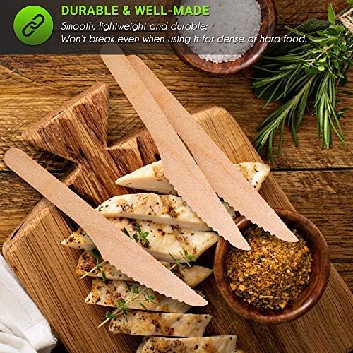 MATANA 200 Premium Wooden Knives 16cm, Serrated Wood Knife Cutlery for BBQs Picnics, Weddings, Parties & Catering - Image 4