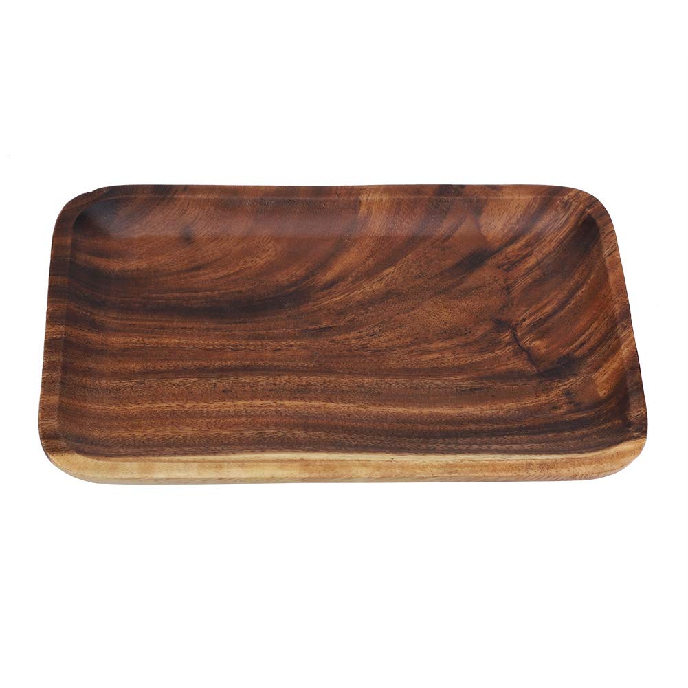 Duokon Natural Wood Grain Elegant Sushi Tray Snacks Desserts Salad Wooden Rectangle Serving Dish Plate for Home Restaurant Hotel (25 * 17 * 2cm)