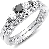 Dazzlingrock Collection 0.45 Cttw 14K Round Black & White Diamond 5 Stone Bridal Engagement Ring Set, Solid White Gold