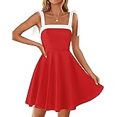 ZESICA Womens Summer Sleeveless Mini Dress Tie Shoulder Square Neck High Waist Swing A Line Short Sundresses