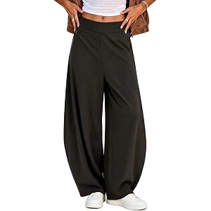Fisoew Women's Baggy Wide Leg Track Pants Casual Elastic High Waisted Barrel Active Gym Trousers with Pockets