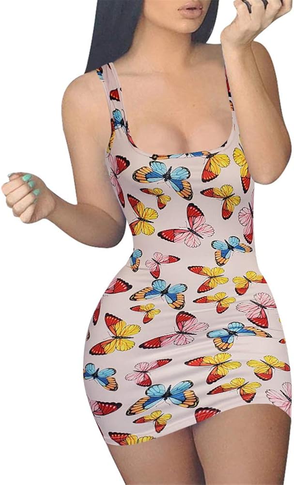 GOBLES Women's Casual Summer Sleeveless Mini Sexy Bodycon Tank Club Dress: Clothing