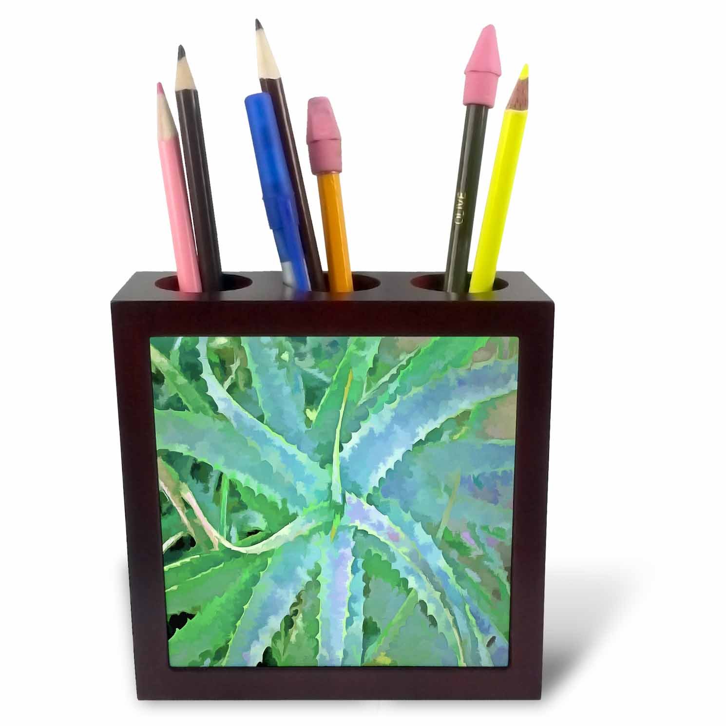 3dRose Pop Art Grey Green Aloe Inch (Ph_260793_1), 5" Tiles Pen Holder