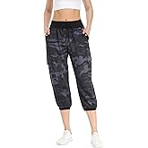 MISS MOLY Women's Cargo Capris Travel Pants Button Decor Summer Loose Harem Sweatpants Stylish Soft with Pockets