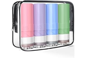 Travel Bottles Set for Toiletries, 4 Packs 100ml TSA Approved Silicone Travel Size Containers Jars BPA Free Leakproof Squeeza