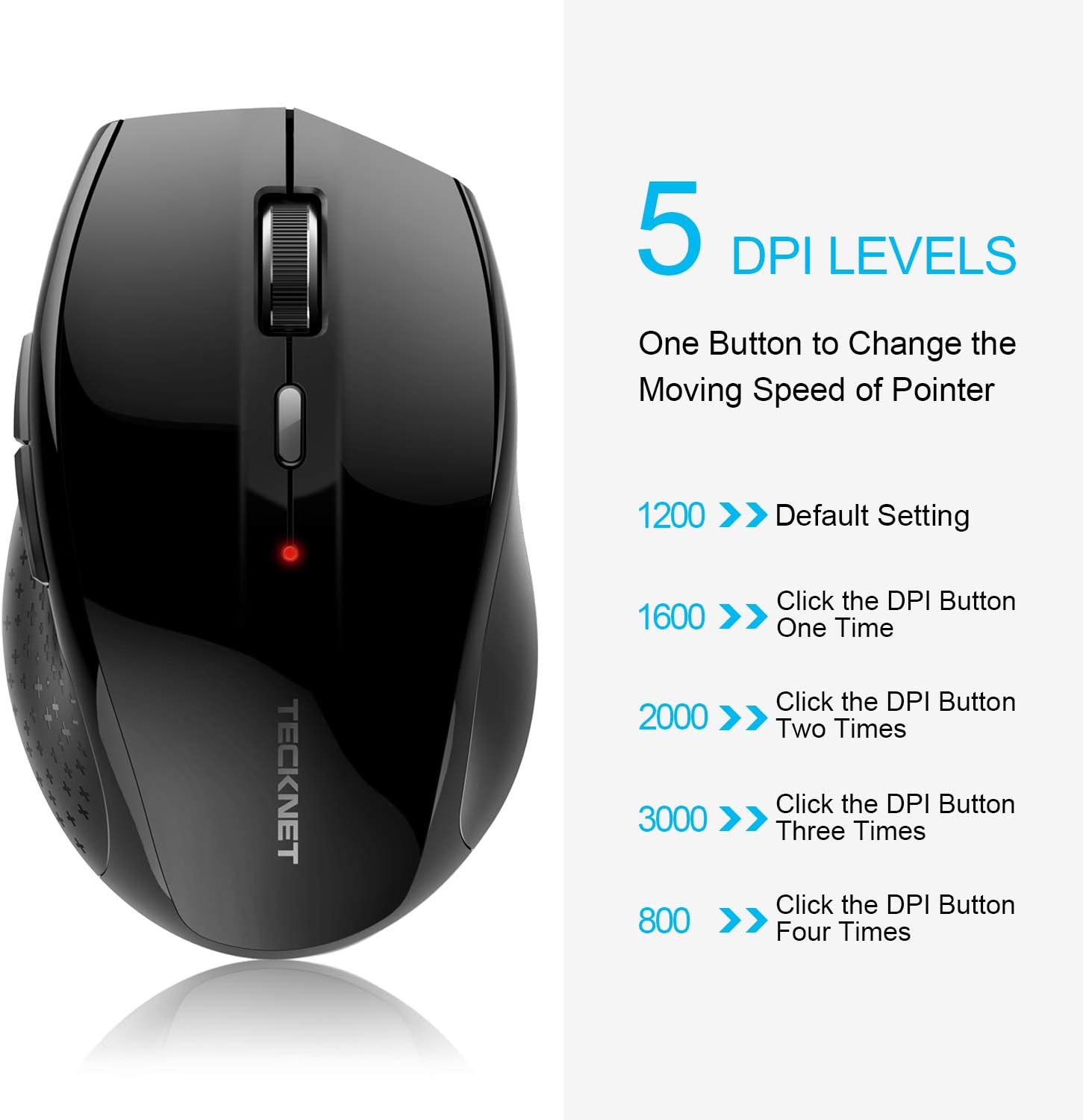 TECKNET Wireless Bluetooth Mouse, 4800 DPI Cordless Mice Ergonomic Portable for Laptop Computer, PC with 6 Adjustable DPI - Image 3