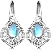 Celtic Knot Moonstone Earrings for Women 925 Sterling Silve Moonstone Teardrop Dangle Drop Earrings Celtic Jewelry Gifts for Women Birthday