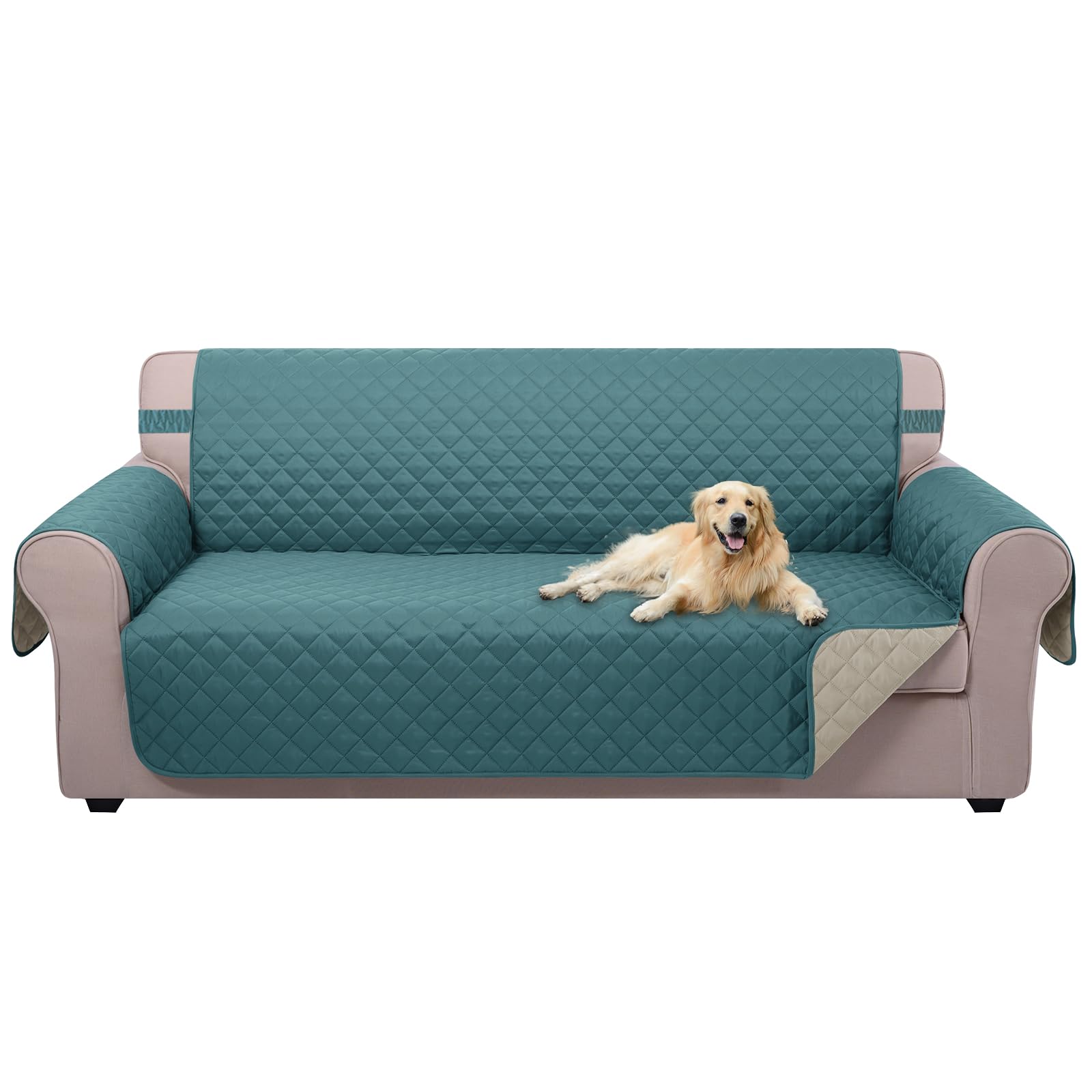 Photo 1 of U-NICE HOME Reversible Sofa Cover Couch Cover for Dogs with Elastic Straps Water Resistant Furniture Protector for Pets Couch Cover for 3 Cushion Couch (Sofa, Blue/Beige)