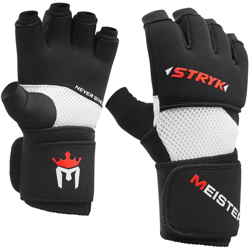 Meister Inner Stryk Gloves w/EliteGel for Boxing & MMA - Replace Hand Wraps or Striking Training - Black - Small
