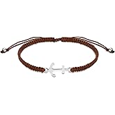 AeraVida Sparkly Anchor Sterling Silver Charm Brown Rope Adjustable Bracelet | Classic Sterling Silver Bangle Bracelet | Vintage Bangle Bracelets for Women | Sterling Silver Bracelets | Jewelry Gifts