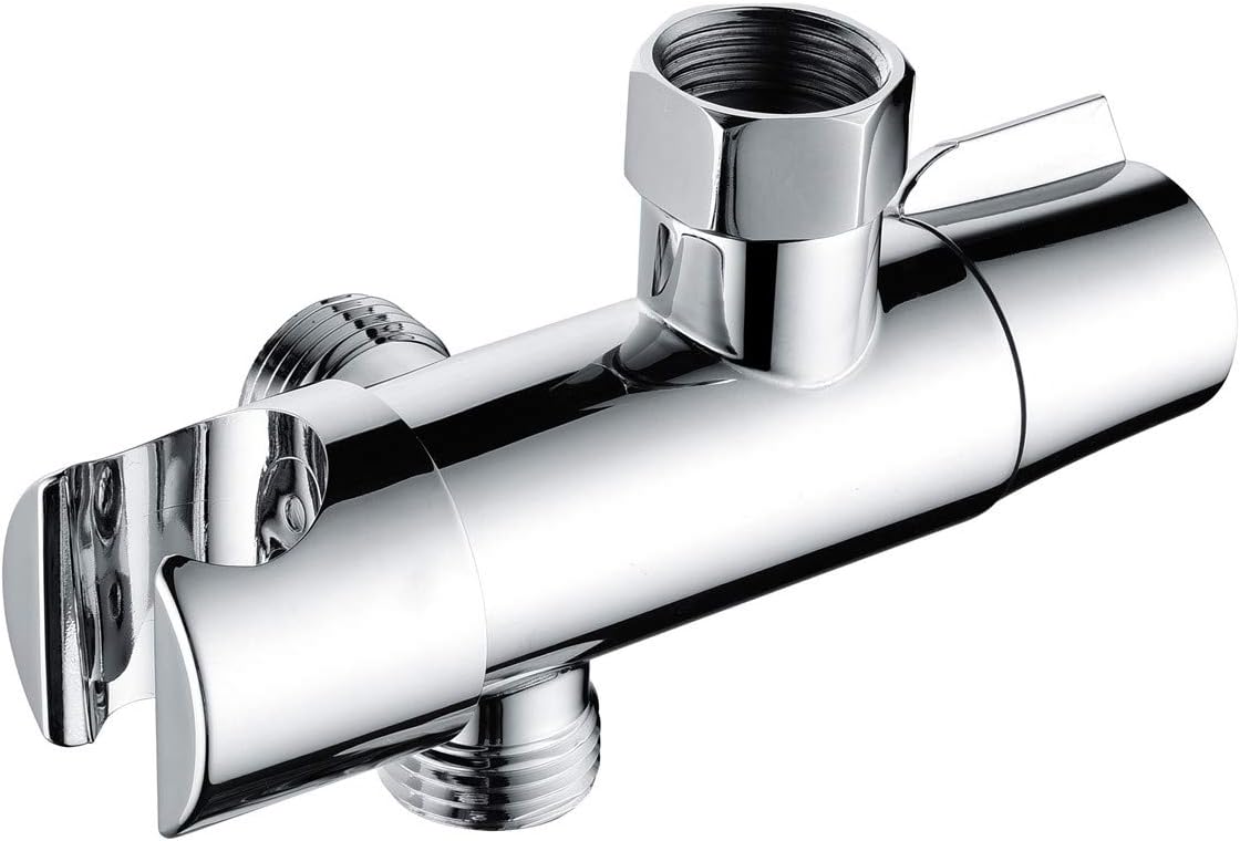 REEGE Brass Shower Arm Diverter with Holder for Hand Shower Sprayer in Bathroom-3 Way Tee Adapter Faucet with Mount for Handheld Showerhead-G1/2 Flow Control Valve with Bracket (Polished Chrome)