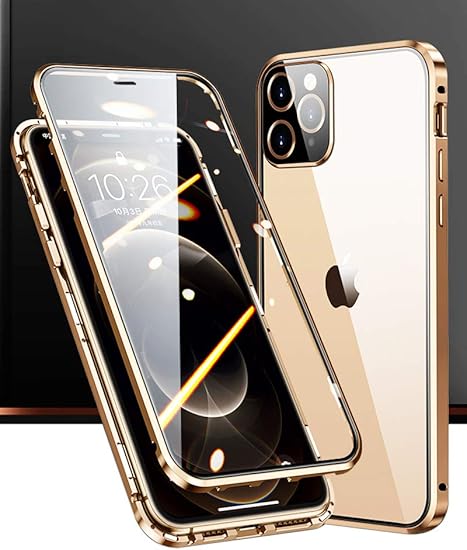 Amazon Co Jp 最新アップグレード版 アイホン12プロマックス ケース Iphone12promax 対応 Uovon スマホケース 360 全面保護 両面ガラスケース アルミバンパー カメラレンズ保護 クリアカバー ゴールデン 家電 カメラ