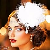 GENBREE 1920s Flapper Headpiece White Feather Headband Rhinestone Prom Party Head Accessories for Women