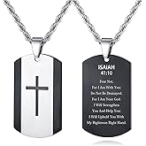 REVEMCN Black Silver Stainless Steel Dog Tag Cross Necklace for Men Boys Featuring Lord's Prayer Bible Verse Cross Pendant Necklace with 20-24 Inch Rope Chain, Inspirational Jewelry Gift for Teen Boys and Men