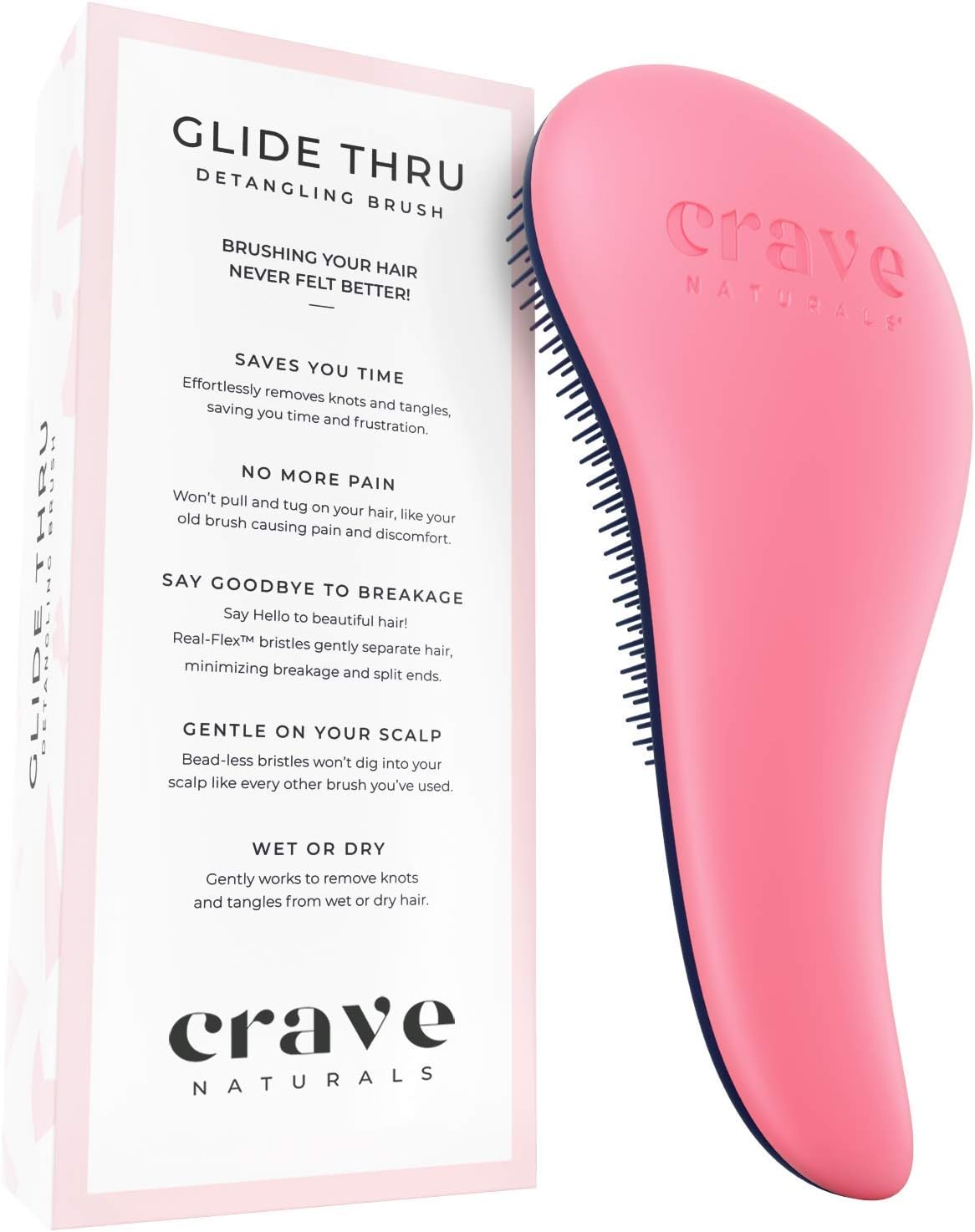 Detangling Brush - Glide Thru Detangler Hair Comb or Brush - No More Tangle - Adults & Kids - Pink - Image 3
