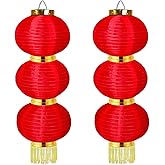 Chinese New Year Decorations 2 Sets Red Fabric Lanterns Decorative Hanging Lanterns for Spring Festival Lantern Festival Chinese Vietnamese Wedding Home Restaurant Party Decor