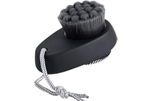 Beomeen Facial Cleansing Brush 2 in 1 for Face Exfoliation, Soft Bamboo Charcoal Microfiber Bristle for Pore Deep Cleansing, Dual Face Silicone Scrubber Brush for Skincare with Lid, Black