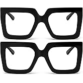 AIEYEZO Oversized Square Blue Light Glasses for Women Cute Big Frame Glasses Fashion Clear Multi-Color Computer Eyewear
