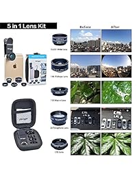 Cámara HD Lens Kit 5 en 1 para iPhone 6 6S 6 6S Plus se Samsung Galaxy S7 S7 edge S6 S6 Edge y otros Android Smart Phone