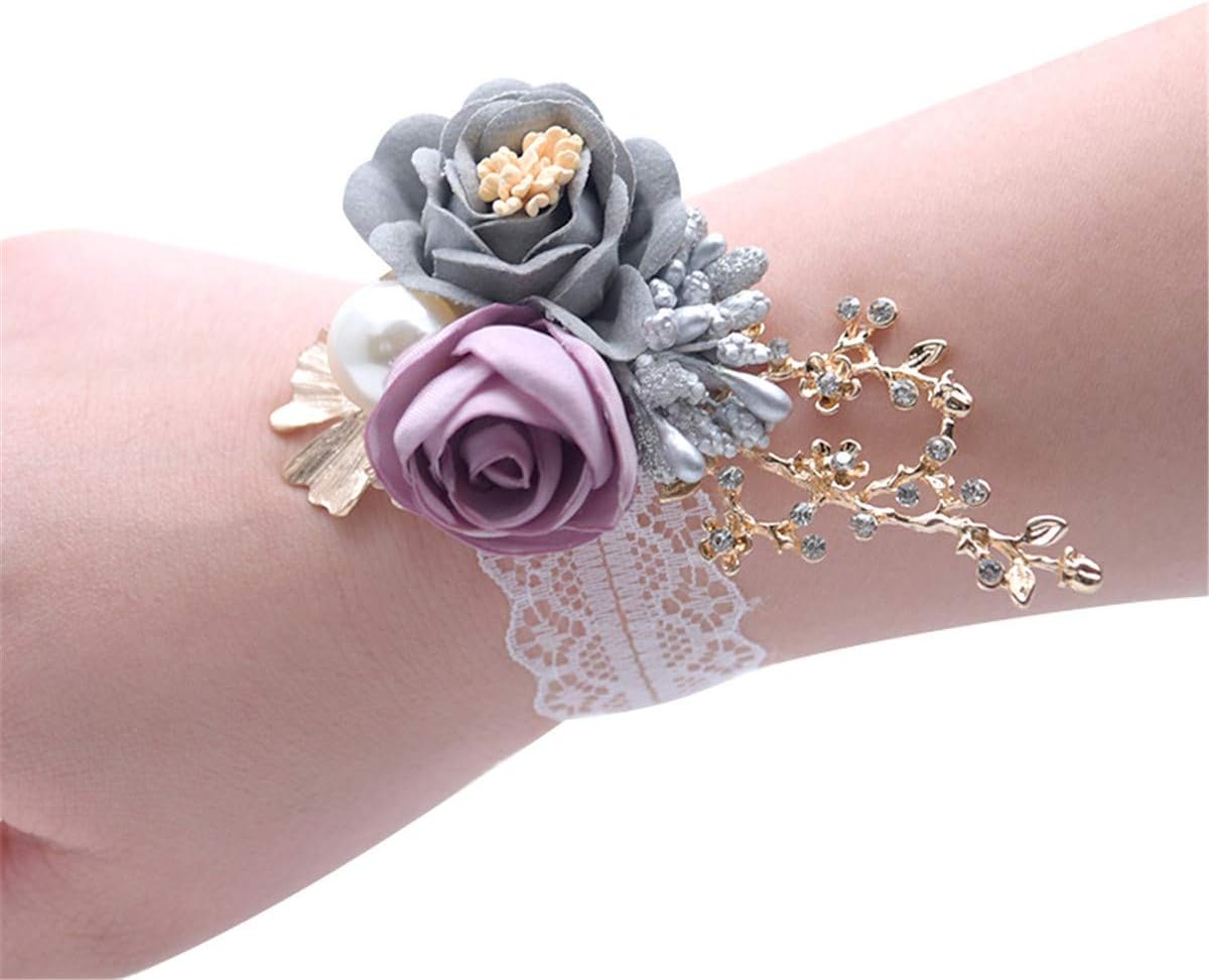 Anwedding Prom Corsage wirst Corsage and Boutonniere Royal Blue Corsage Corsage Flowers Navy Blue Corsage (Purple, 1 pc)