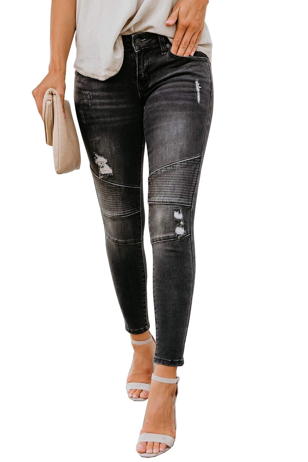 distressed moto jeans womens