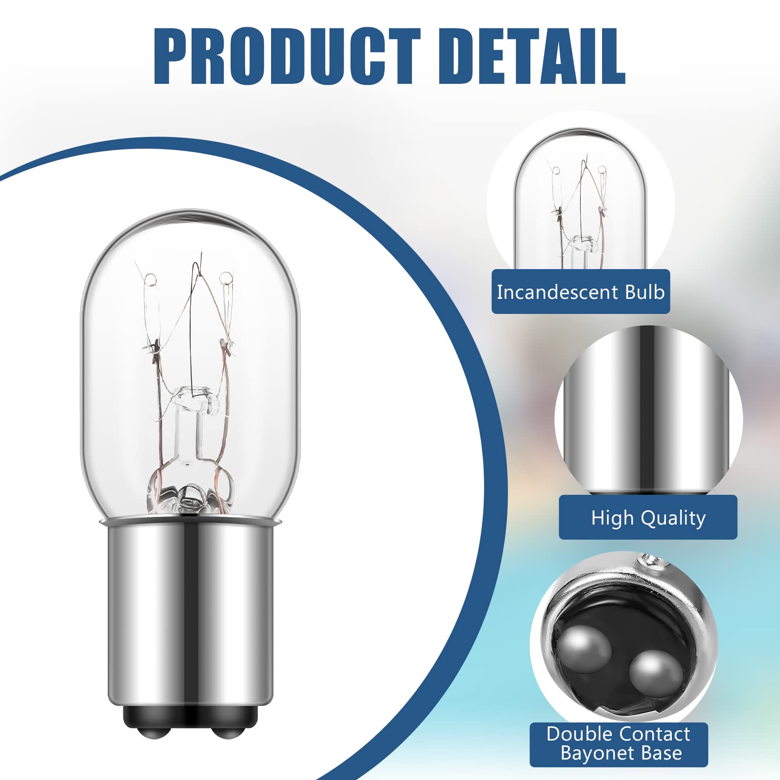 Mudder 3 Pieces Sewing Machine Light Bulb Incandescent Bulb Compatible with Push-in Base, 15 W, 120 V