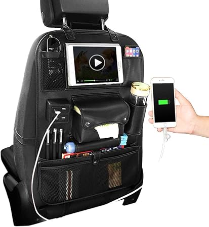 Amazon Co Jp Honcenmax 車用シートバックポケット 後部座席 収納バッグ 大容量 バックシートポケット 多機能 車内整理 小物入れ 取り付け簡単 Puレザー製 4個usbポートスマホ Ipad ティッシュホルダー 車 バイク