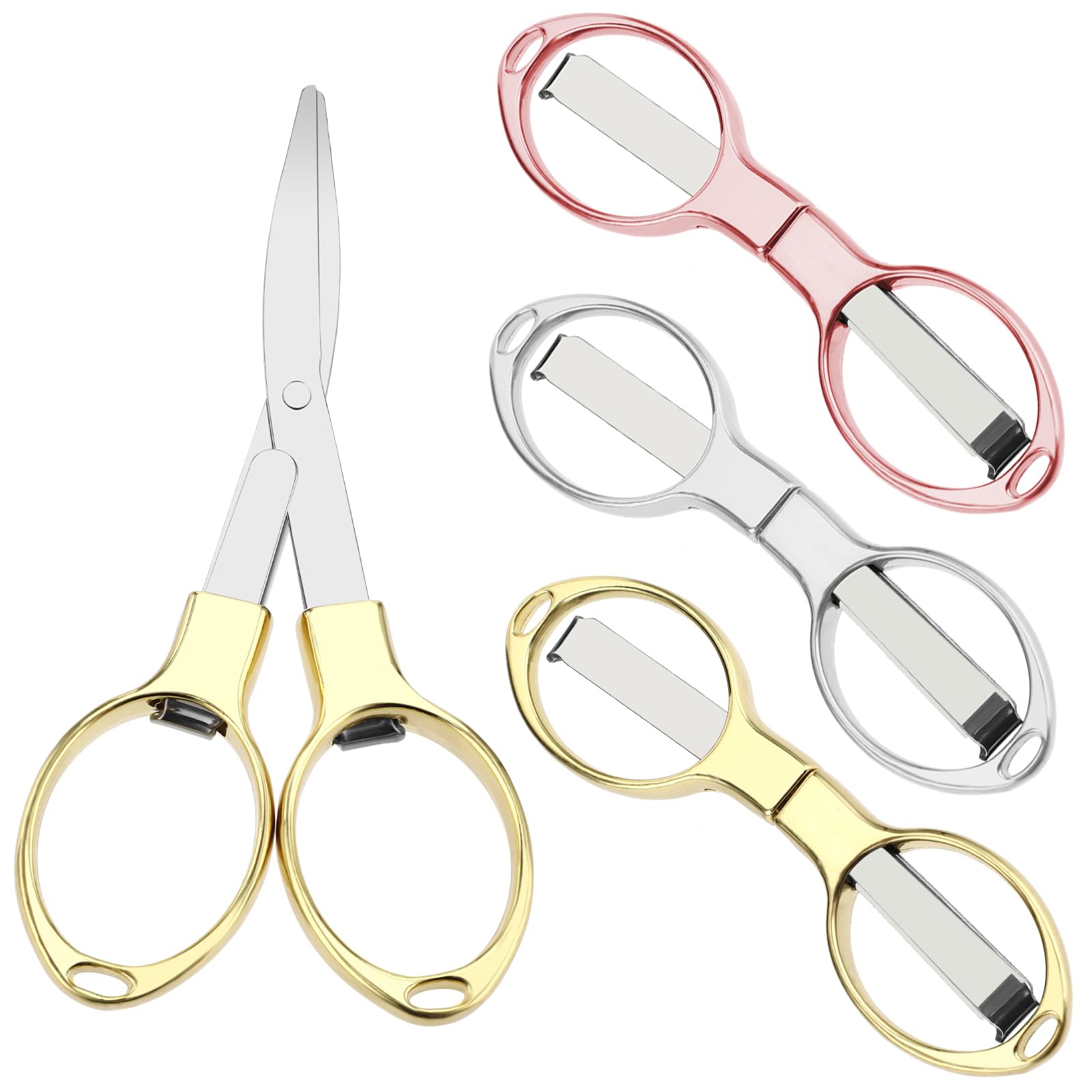 Folding Mini Travel Scissors - Gold Stainless Steel, Portable Badge Scissors With Hanging Buckle For Nurses, Office, Crafts