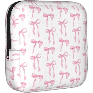 TINUADEE Pink Bow Ribbon Ribbon Bows Period Bag For Women,Portable Sanitary Napkin Period Pad Pouch For Purse, Small Make Up