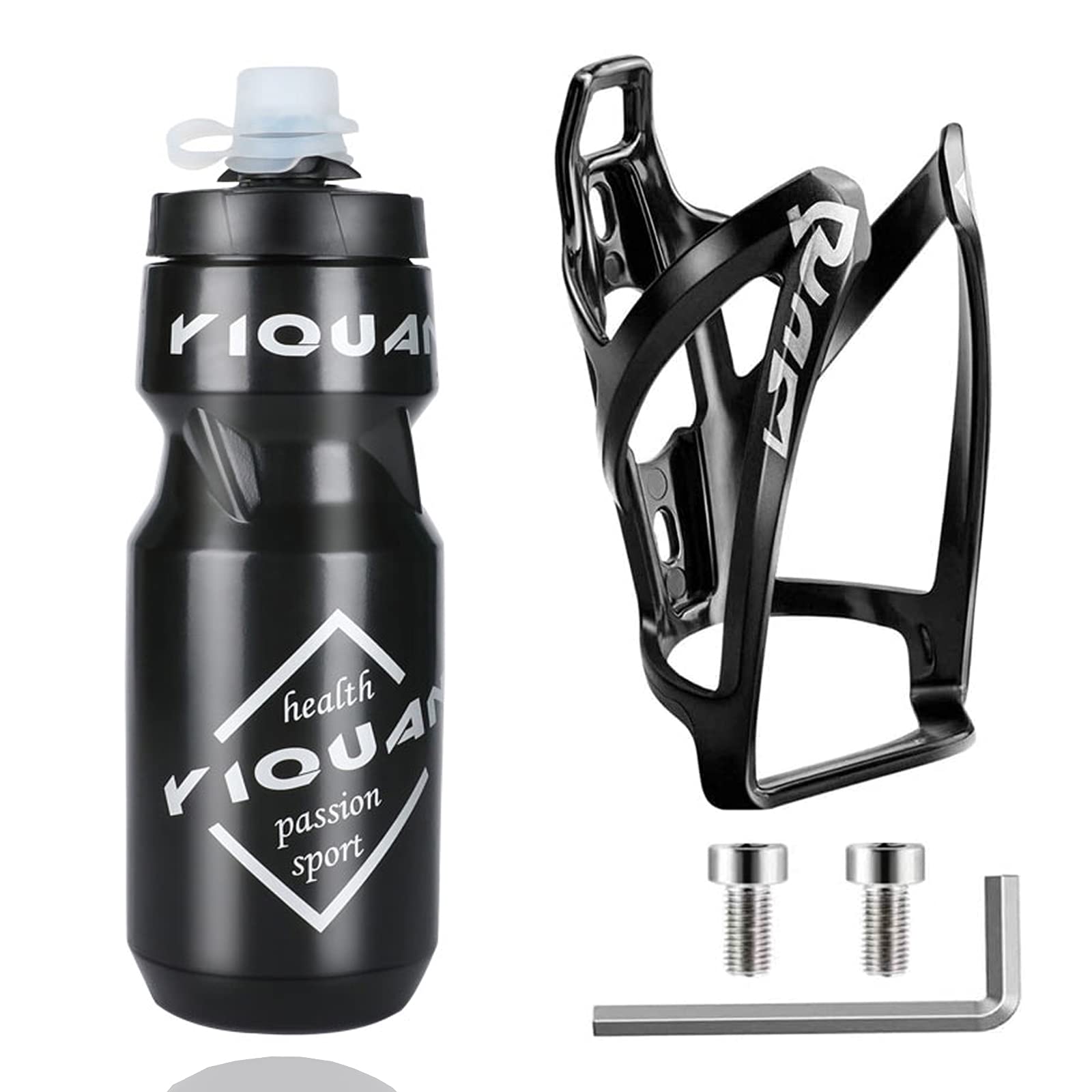 OSIGEI Bike Water Bottle Cage with Premium BPA-Free Cycling Water Bottle - 24 oz, Lightweight, Black