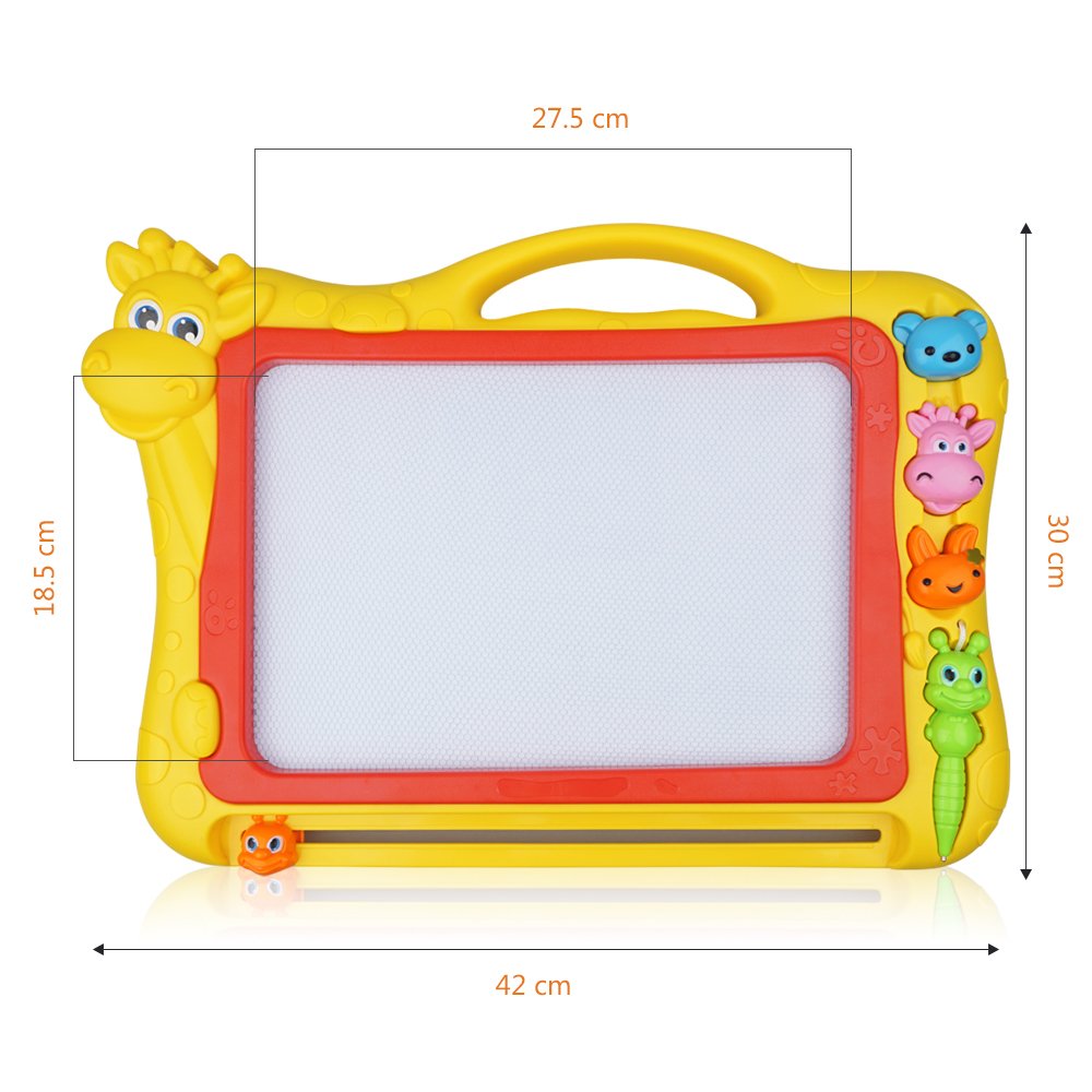 Merryxgift Magnetisches Zeichenbrett, Große (43 x 30 x 5 cm) Kinder Zaubertafel Doodle Board Pad Bunt Zeichenbrett mit 3 Magnetische Stempel für Kinder 3 4 5 6 7 Jahre Alt