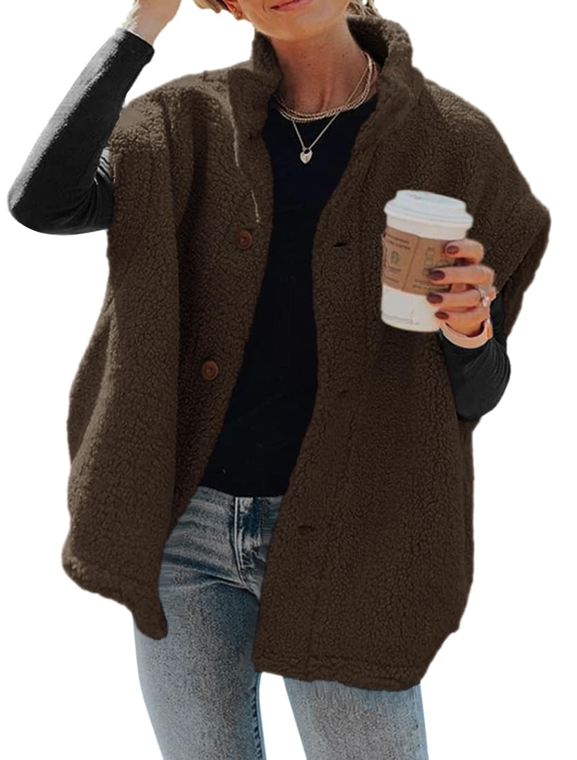 Photo 1 of Hongqizo Womens Fuzzy Fleece Vest Casual Oversized Warm Button Down Sherpa Vest Jacket with Pockets